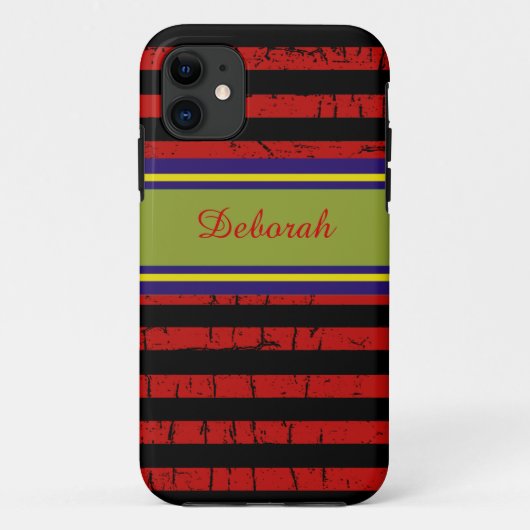 monogram rode zwarte streep Case-Mate iPhone case (Achterkant)