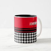 Monogram rode zwarte witte haarkleurstof tweekleurige koffiemok (Voorkant rechts)