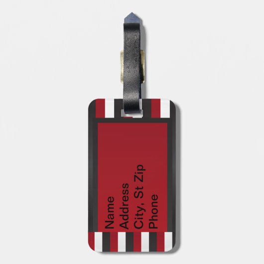 Monogram | Rode, zwarte witte strepen Bagagelabel (Achterkant verticaal)