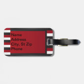 Monogram | Rode, zwarte witte strepen Bagagelabel (Achterkant horizontaal)