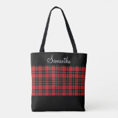 Monogram Rode Zwarte Witte Tartan Buffalo Plaid  Tote Bag (Achterkant)