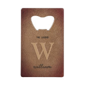 Monogram roestbruin leder stijlvolle scriptnaam creditkaart flessenopener (Voorkant)