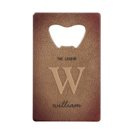 Monogram roestbruin leder stijlvolle scriptnaam creditkaart flessenopener
