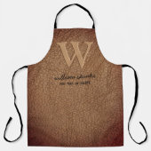 Monogram roestbruin leder zwart goudschrift schort (Voorkant)