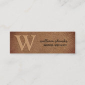 Monogram roestvast zwart schrift bruin leder mini visitekaartje (Voorkant)