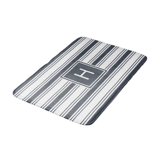 Monogram roky Navy and White Stripe Badmat (Gekanteld)