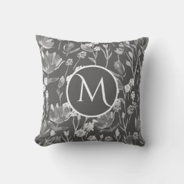 Monogram Romantic Gray Feminine Floral Kussen