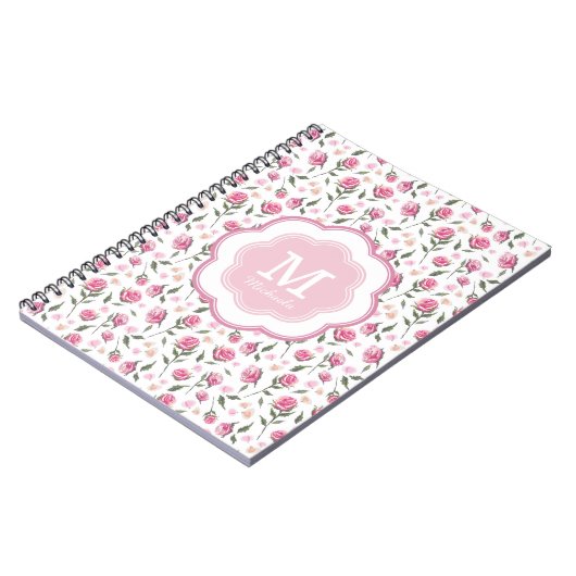 Monogram Romantic Roses  Patroon Notitieboek (Linkerzijde)