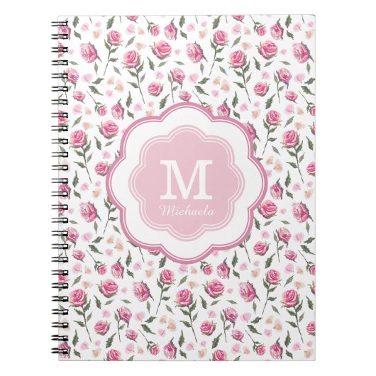 Monogram Romantic Roses Patroon Notitieboek (Voorkant)