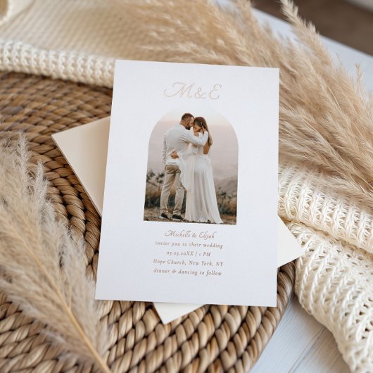 Monogram Romantische Chic Arch Fotobruiloft Folie Uitnodiging