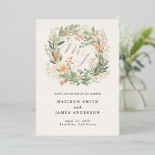 Monogram Romantische lente bloemenkrans bruiloft Folie Uitnodiging (Staand Voorkant)