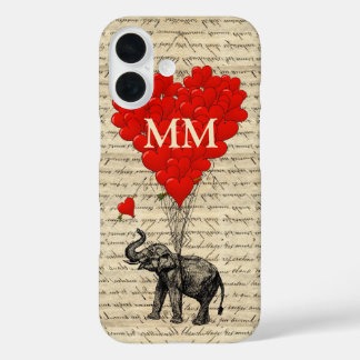 Monogram romantische olifant en hart iPhone 16 hoesje
