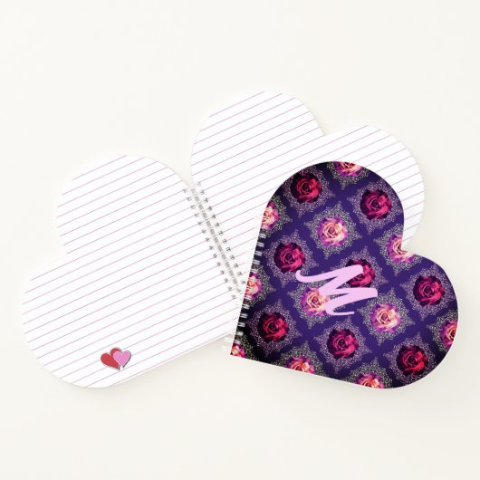 Monogram Romantische Paarse Roos Liefde Notitieboek (Binnen)