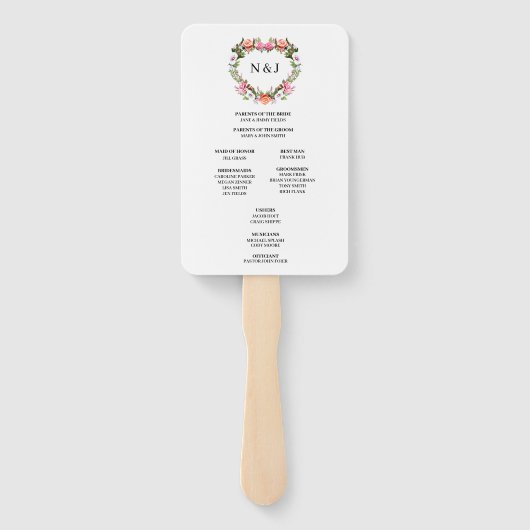 Monogram Romantische Rozen Floral Heart Handwaaier (Achterkant)