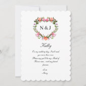 Monogram Romantische Rozen Floral Heart Maid of Ho Kaart (Voorkant)