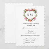 Monogram Romantische Rozen Floral Heart Response K Kaart (Voorkant / Achterkant)