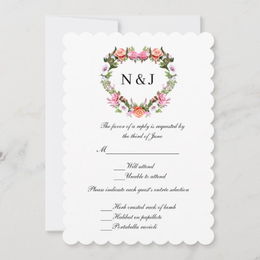 Monogram Romantische Rozen Floral Heart Response K Kaart (Voorkant)