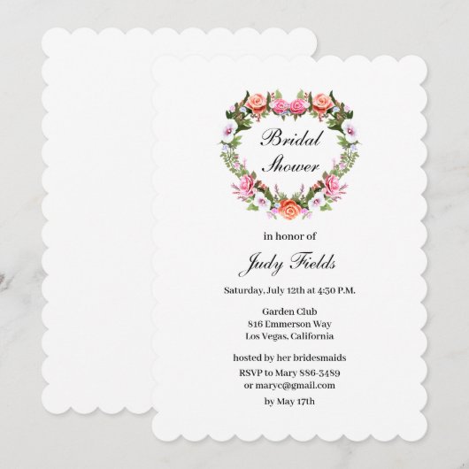 Monogram Romantische Rozen Floral Heart Vrijgezell Kaart (Voorkant / Achterkant)