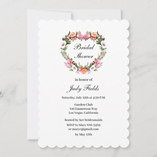 Monogram Romantische Rozen Floral Heart Vrijgezell Kaart (Voorkant)