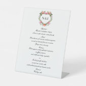 Monogram Romantische Rozen Floral Heart Wedding Me Reclamebord Met Voetstuk (Voorkant)