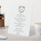Monogram Romantische Rozen Floral Heart Wedding Me Reclamebord Met Voetstuk (Insitu)
