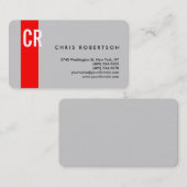 Monogram Rond Corner Gray Red Visitekaartje (Voorkant / Achterkant)