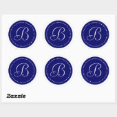 Monogram Rond Donkerblauw/Wit Stippenrand Ronde Sticker (Vel)
