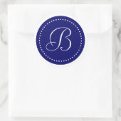 Monogram Rond Donkerblauw/Wit Stippenrand Ronde Sticker (Tas)