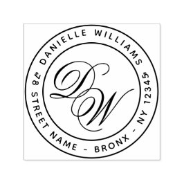 Monogram Rond Terugkeeradres Elegante Kalligrafie Zelfinktende Stempel