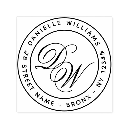Monogram Rond Terugkeeradres Elegante Kalligrafie Zelfinktende Stempel (Design)