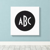 Monogram rond zwart en wit canvas afdruk (Insitu (Houten vloer))