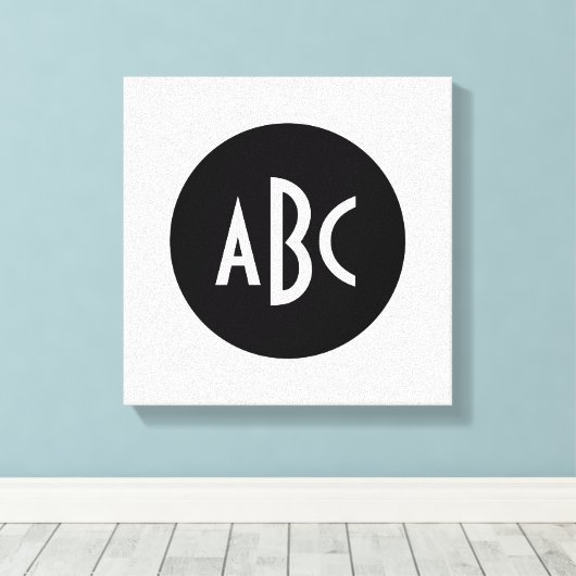 Monogram rond zwart en wit canvas afdruk (Insitu (Houten vloer))