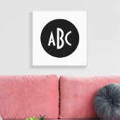Monogram rond zwart en wit canvas afdruk (Insitu (Woonkamer))