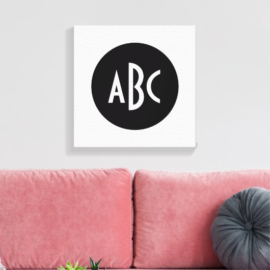 Monogram rond zwart en wit canvas afdruk (Insitu (Woonkamer))