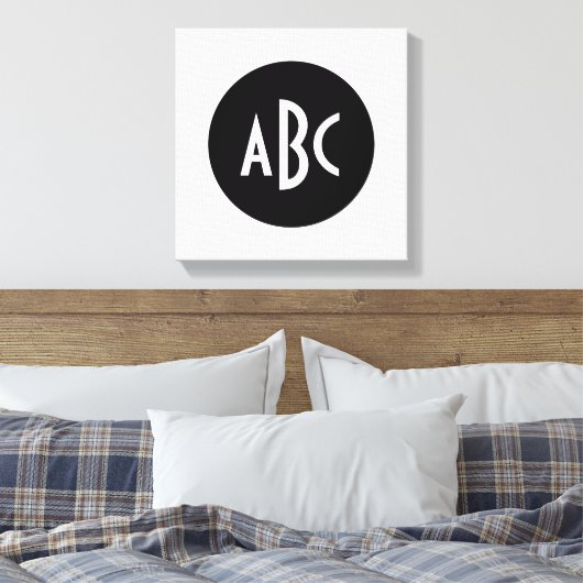 Monogram rond zwart en wit canvas afdruk (Insitu (Slaapkamer))