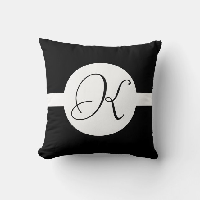 Monogram rond zwart en wit kussen (Voorkant)