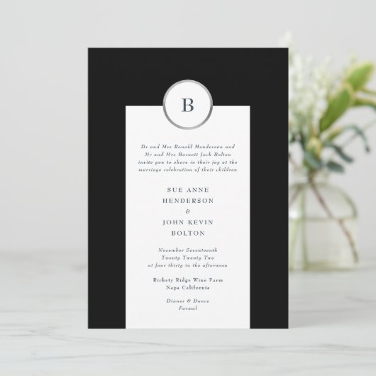 Monogram rond zwart en zilveren olie kaart (Staand voorkant)