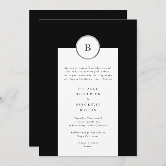 Monogram rond zwart en zilveren olie kaart (Voorkant / Achterkant)