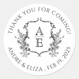 Monogram rond zwart-wit ronde sticker