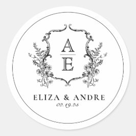 Monogram rond zwart-wit ronde sticker