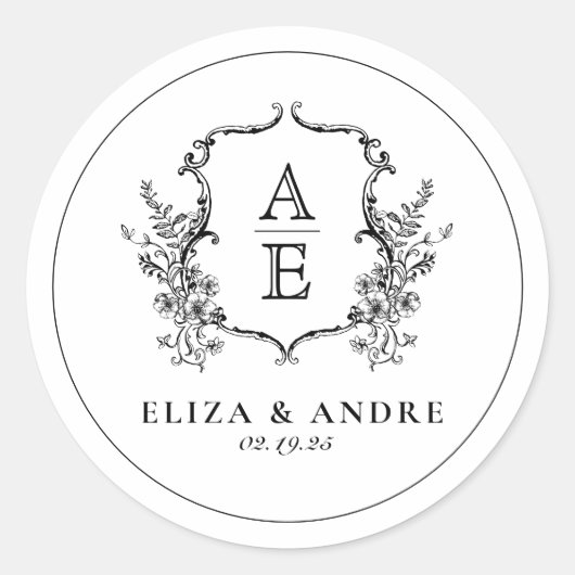 Monogram rond zwart-wit ronde sticker (Voorkant)