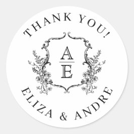 Monogram rond zwart-wit ronde sticker