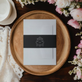 Monogram rond zwart-wit uitnodigingen wikkel