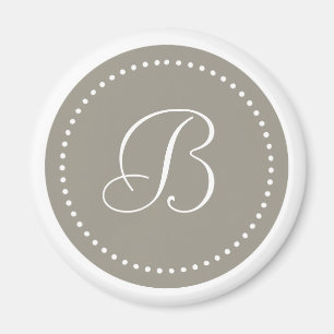 Monogram Ronde Aluminium/Witte Stip Rand Magneet