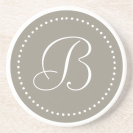 Monogram Ronde Aluminium/Witte Stip Rand Zandsteen Onderzetter