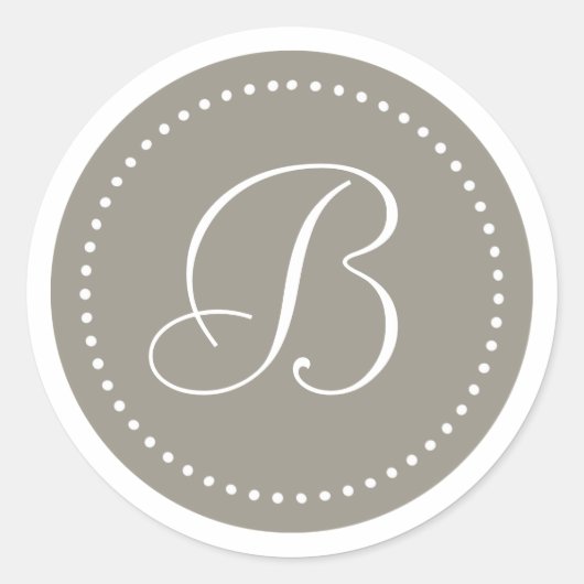 Monogram Ronde aluminium zilver/witte stip rand Ronde Sticker (Voorkant)