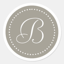 Monogram Ronde aluminium zilver/witte stip rand Sticker