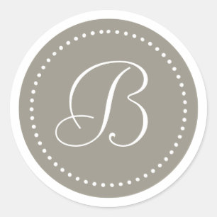 Monogram Ronde aluminium zilver/witte stip rand Sticker