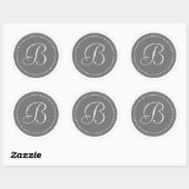 Monogram Ronde Grijs/Wit Stip Rand Sticker (Vel)