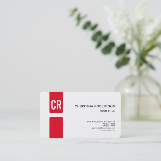 Monogram Ronde Hoek Rood Modern Visitekaartje (Staand voorkant)